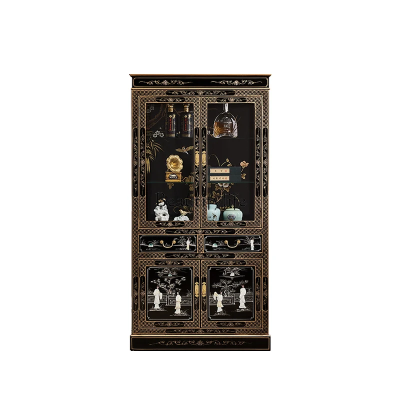 

New Chinese bookcase wine cabinet storage cabinet glass door household retro solid wood