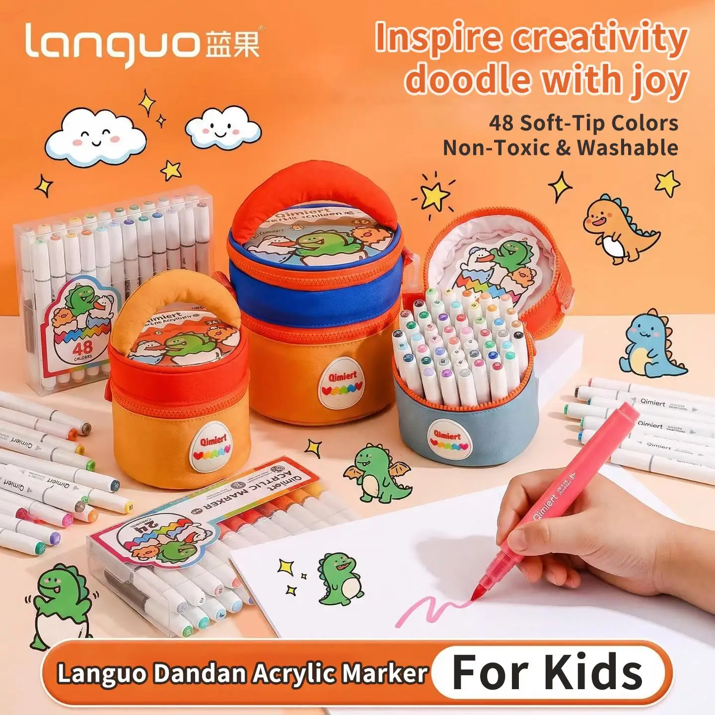Dandan Acrylic Marker Set Direct-Flow Soft Tip Pens For Kids Ink For Fabric Portable Travel Storage Bag Ideal Art Craft Drawing