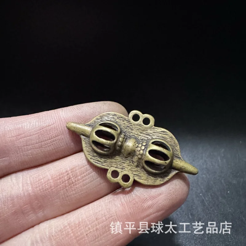 Nepalese Tibetan-style vintage patinaed brass vajra pendant, star-moon bodhi beads, Buddhist prayer beads, and decorative access