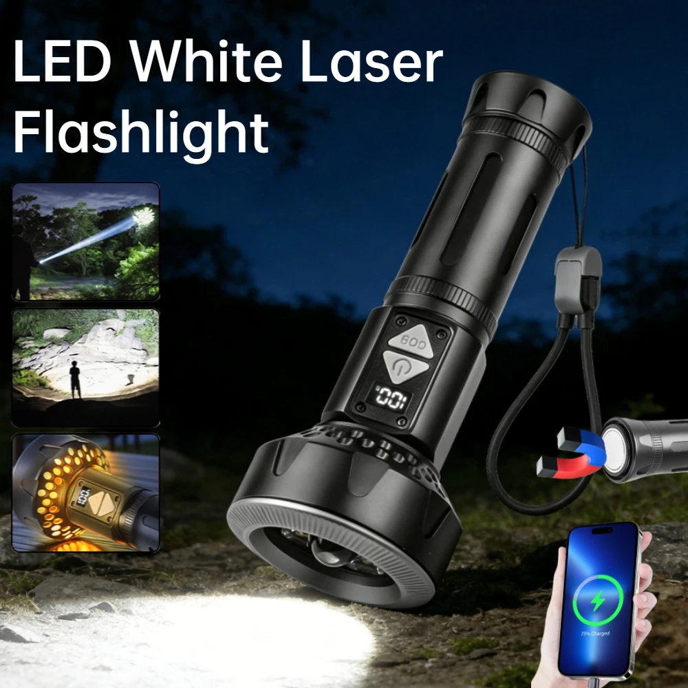 Powerful LED White Light Flashlight COB Side Work Light Zoomable USB Rechargeable Outdoor Work Light for Outdoor Camping