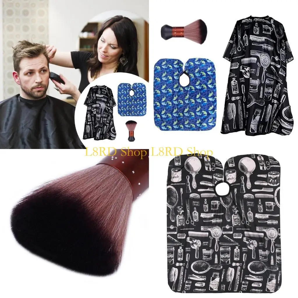 

L8RD Portable Haircutting Cape Bundle With Soft Neck Duster Adult Size Barber Gown For Home And Salon Use
