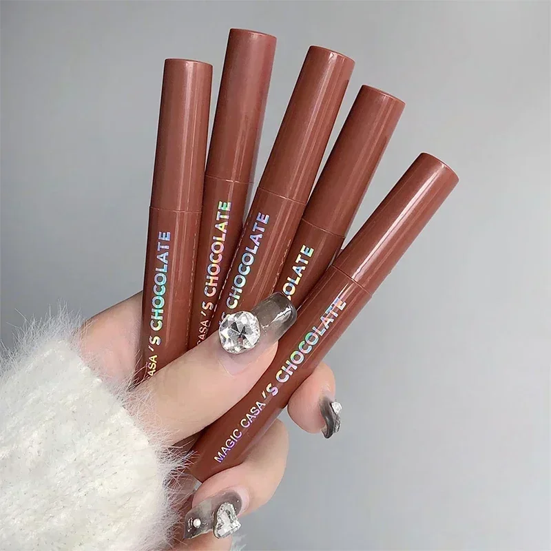 5Pcs/set Chocolate Lip Gloss Waterproof Lasting Non Sticky Lip Glaze Silky Smooth Nude Red Liquid Lipstick Makeup Cosmetics