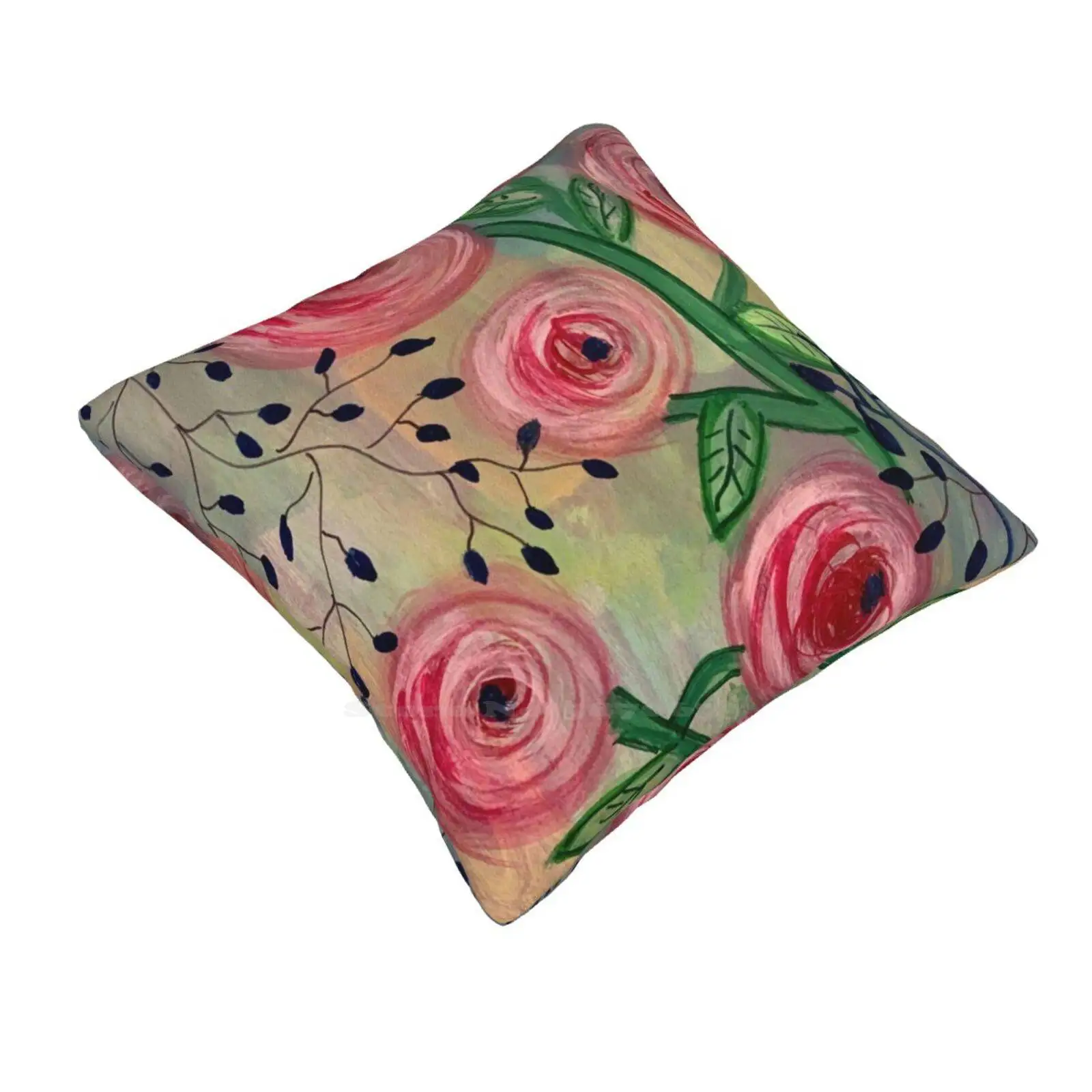 Full Bloom Soft Comfortable Pillowcase Pink Red Roses Blue Green Gold Floral Flowers Abstract