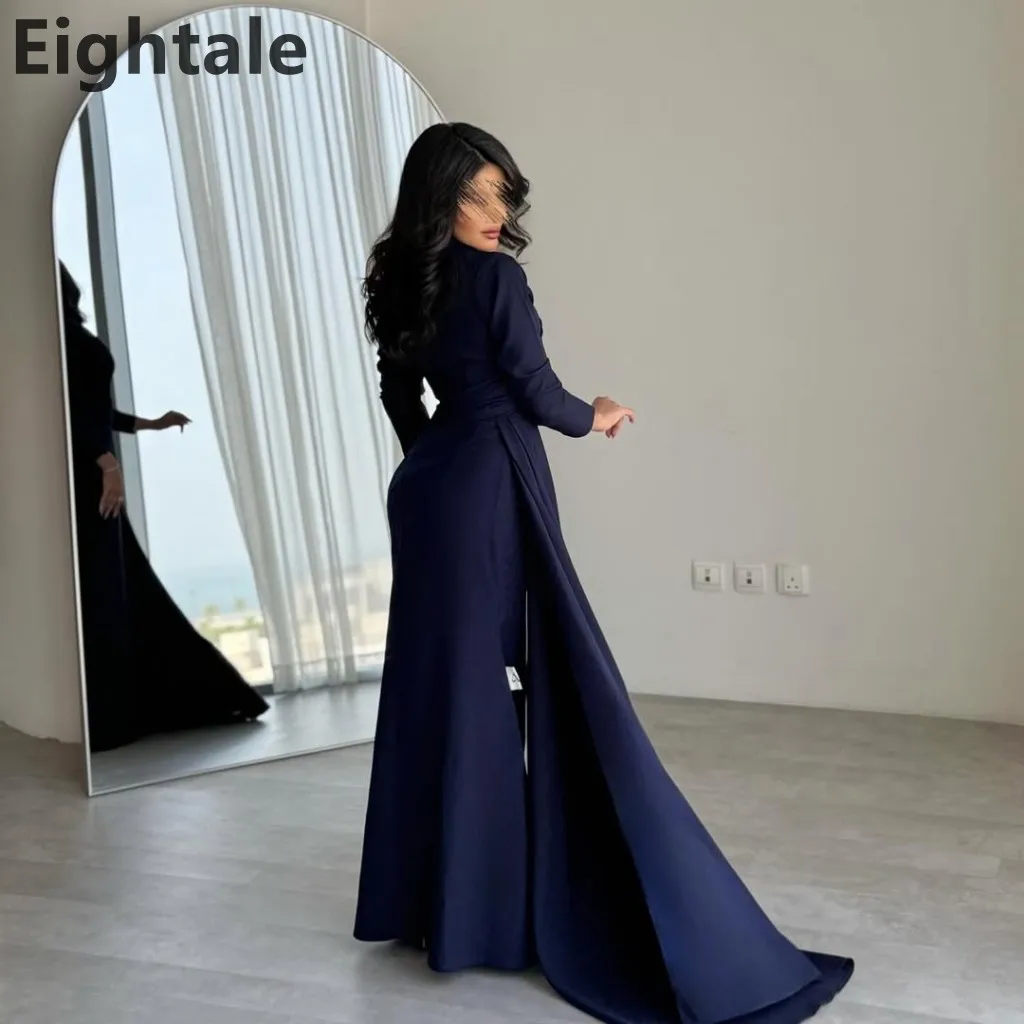

Eightale Navy Blue Mermaid V Neck Long Sleeve Maxi Evening Dress Women Party Prom Dresses Dubai 2025 Customized