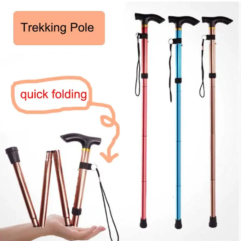 Bastón de senderismo ultraligero, ayuda para senderismo al aire libre, bastón para caminar, bastón de Trekking de aleación de aluminio, bastón antideslizante plegable portátil para personas mayores