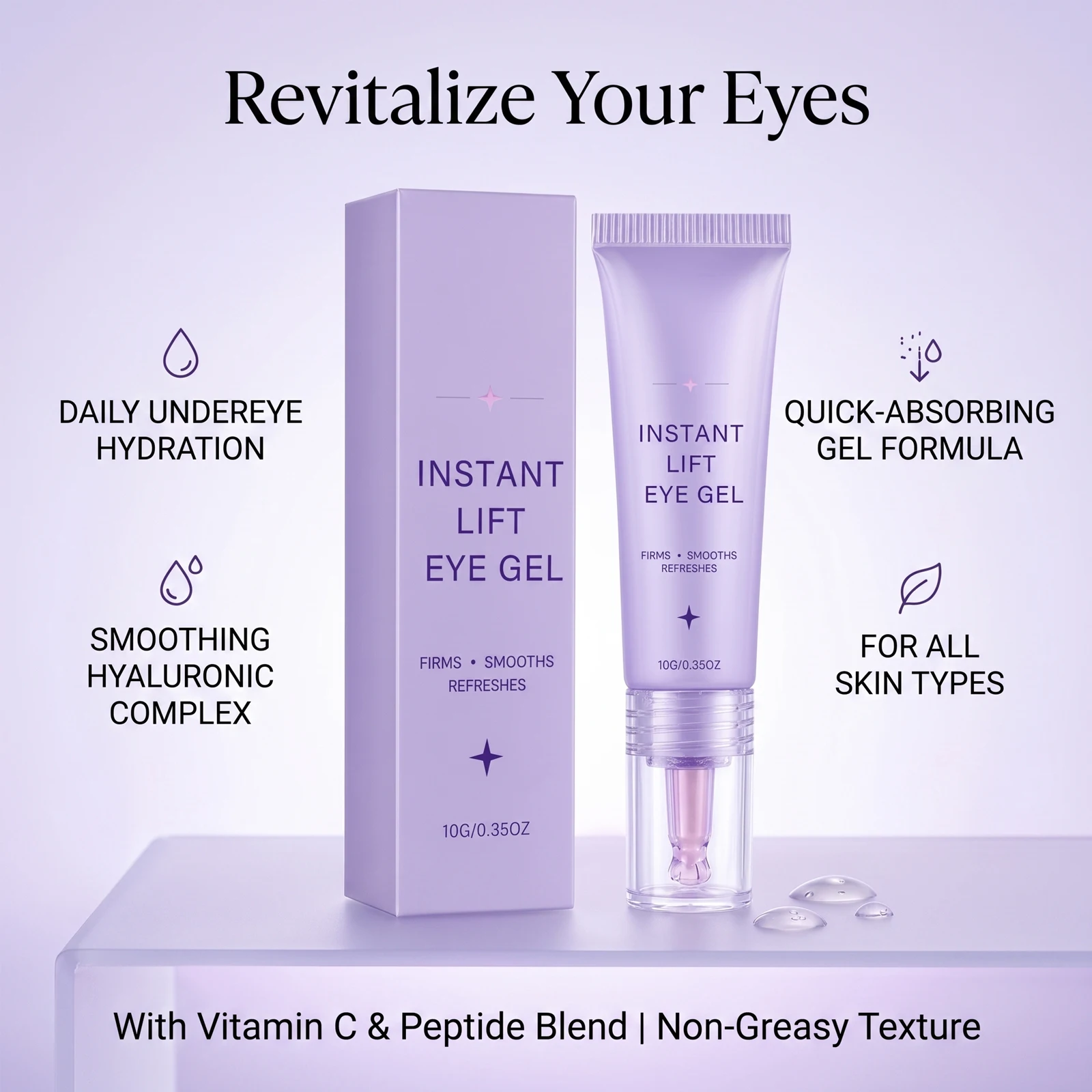 Collagen Eye Gel Firming Smoothing Refreshing Eye Serum Anti-Puffiness Under Eye Cream for Fine Lines Sagging Tired Eye Skin