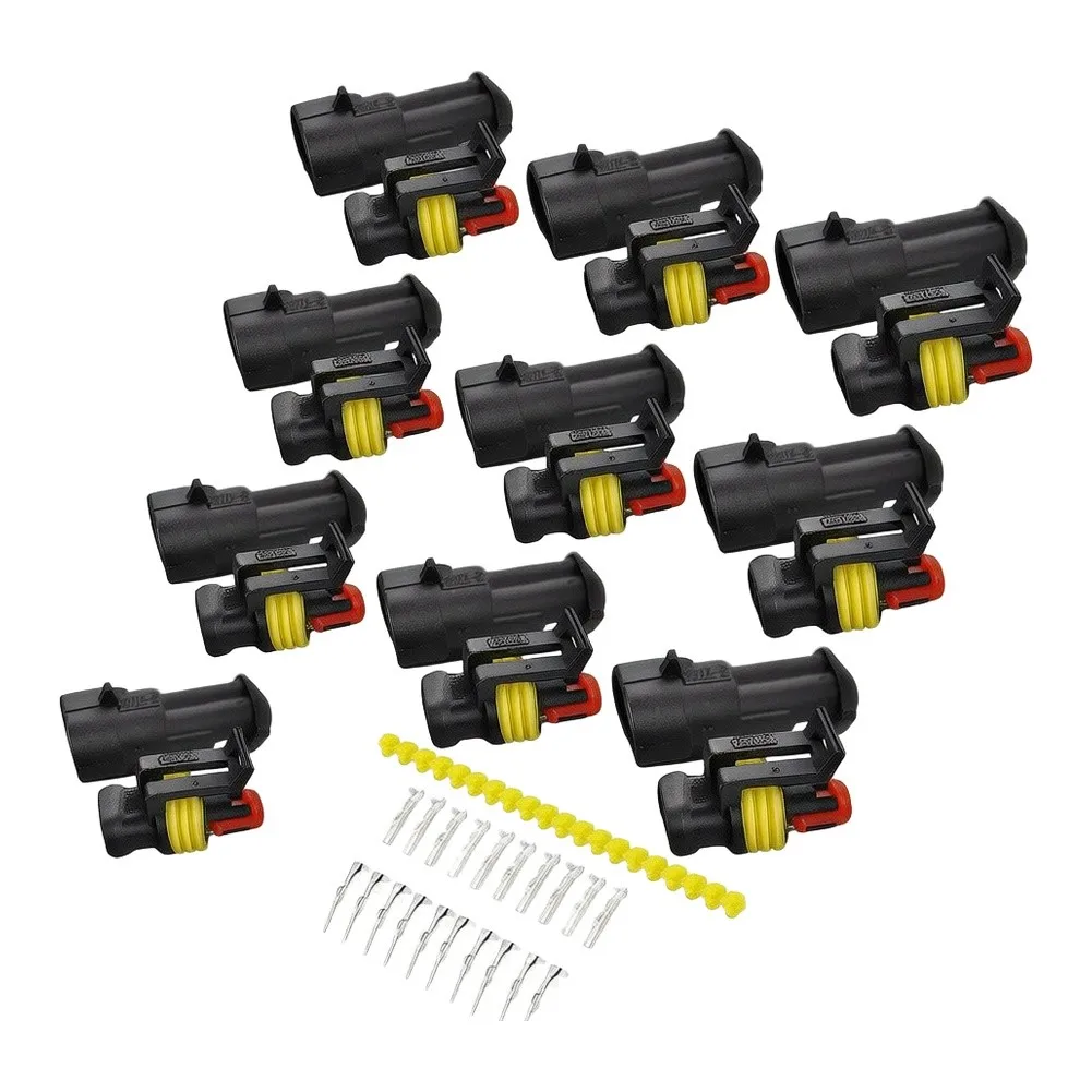 10-Piece 2-Pin Electrical Connector Kit for Automotive Wiring Applications Including Cars Motorcycles Boats Caravans and Trucks