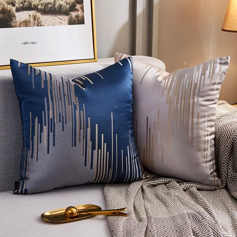 Couch Pillow Striped Light Luxury Living Room European Bedside Jacquard Backrest Cushion Cover