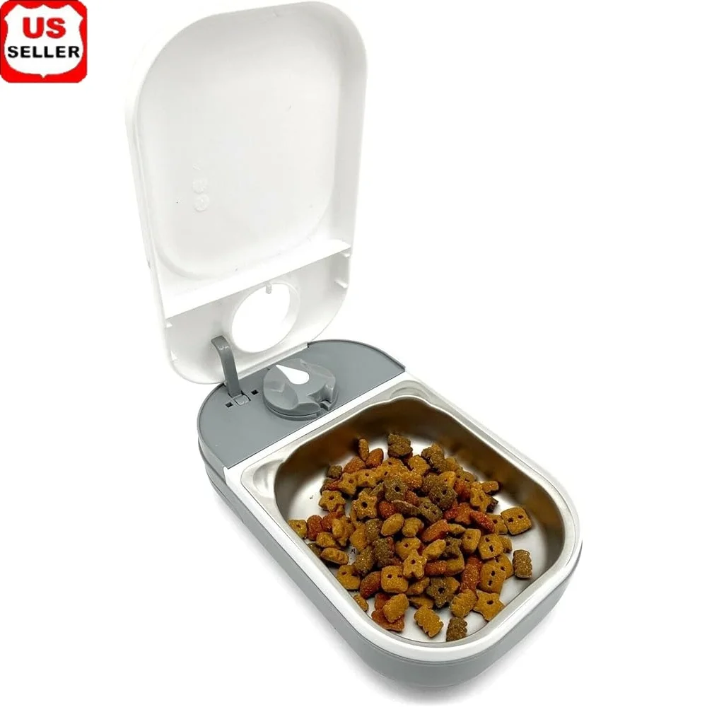 

Automatic Timed Cat Dog Feeder with Stainless Steel Bowl 24 Hour Quartz Timer Durable Dog Cat Food Dispenser 1 Bowl Design