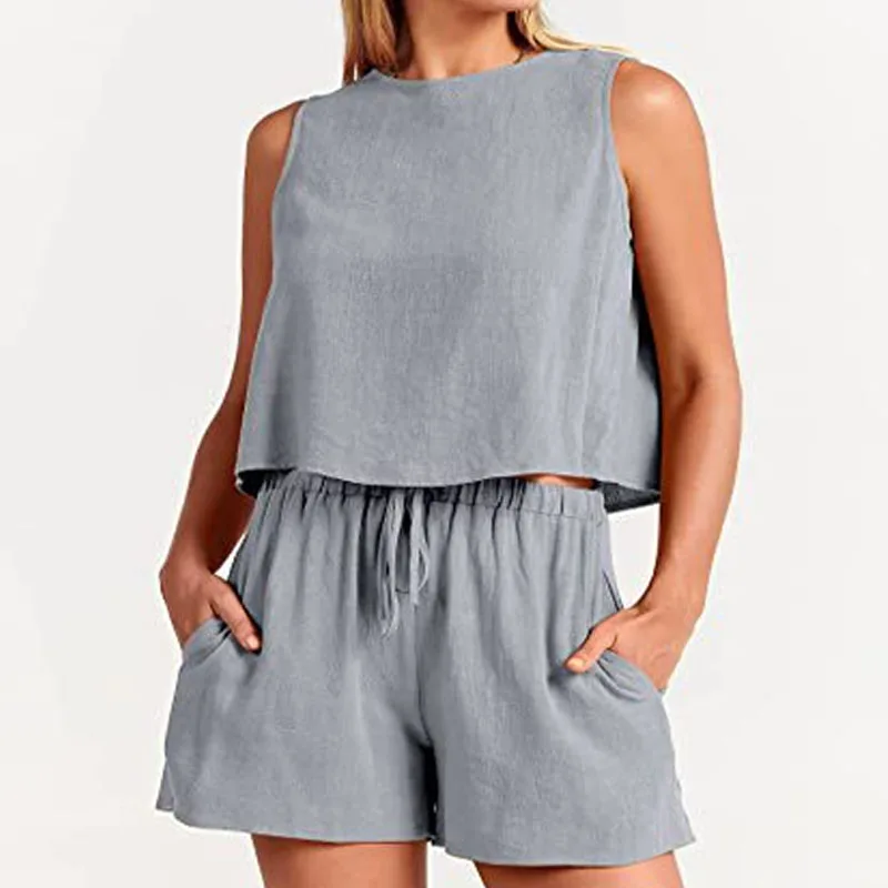 2023 Summer New Simple Commuting Solid Color Sleeveless Loose Shorts Fashion Versatile Two Piece Set Elegant Women's Clothing