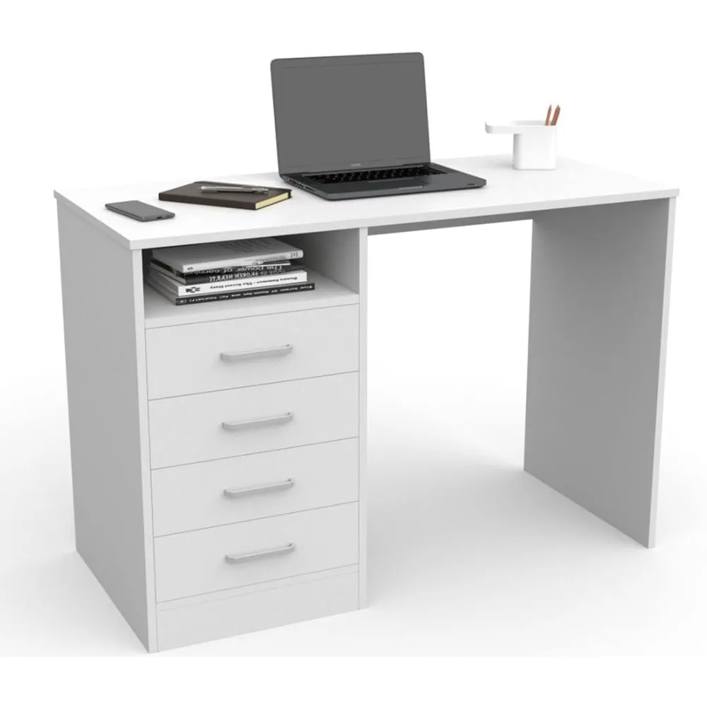 - escritorio 4 cajones, mesa de oficina, despacho ordenador, (blanco)