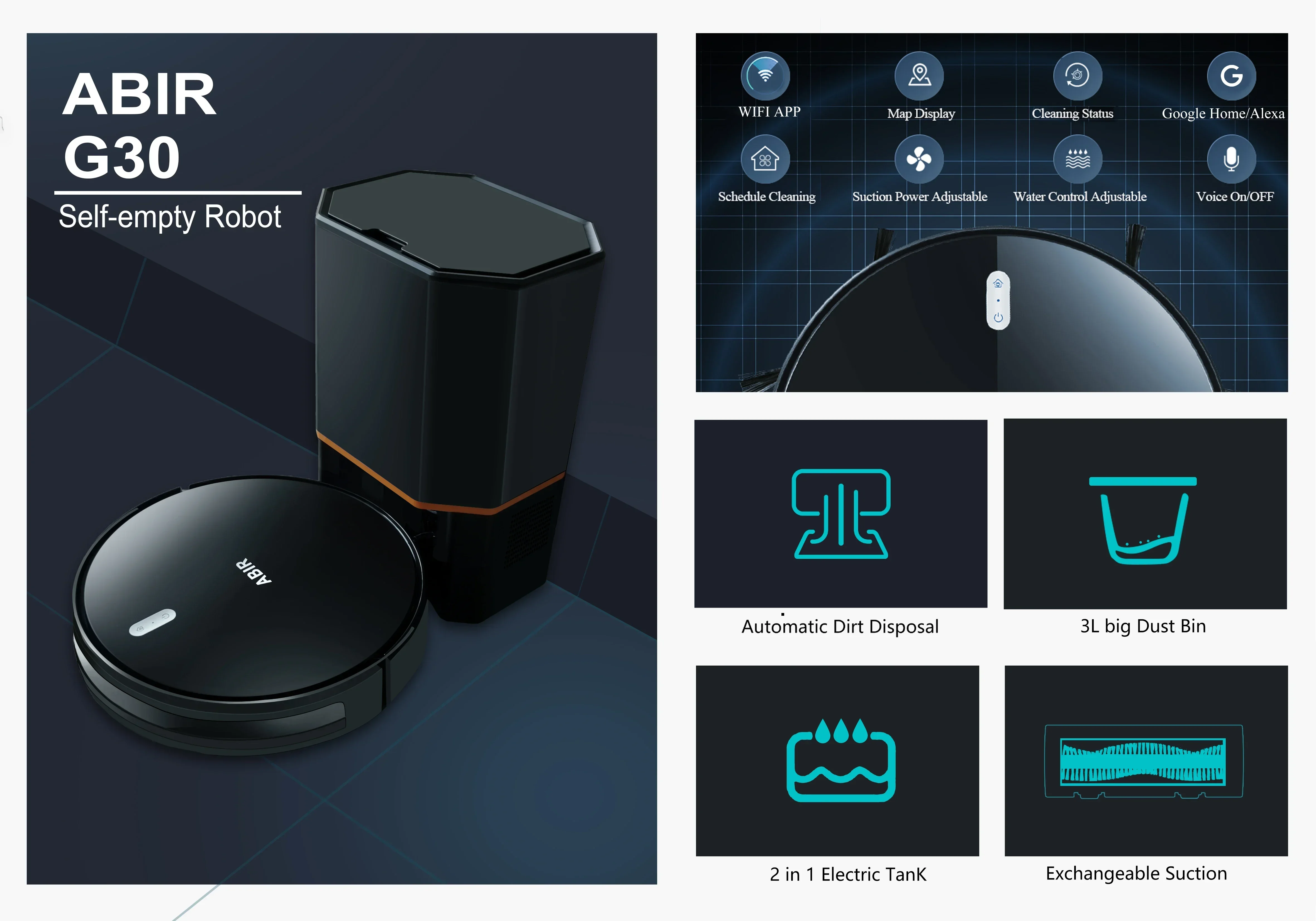 G30 Automatic Robotic Vacuum Cleaner Self-Empty Robot With Brushless Motor English & French Operating Language