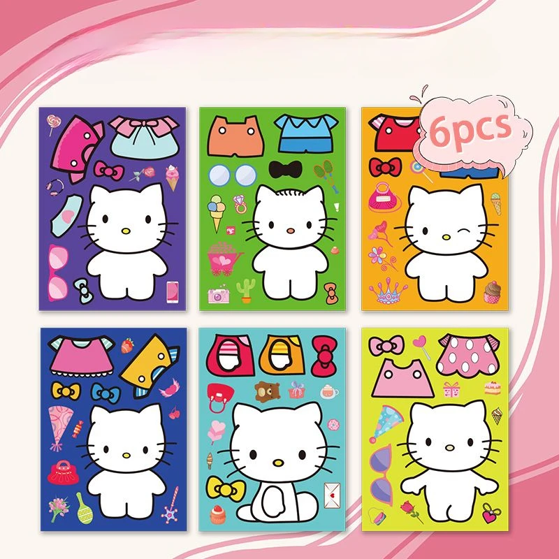 6PCS Sanrio Cartoon Cute HelloKitty Big Head Jigsaw Puzzle Stickers Laptop Cell Phone Case Luggage Decoration Stickers Wholesale