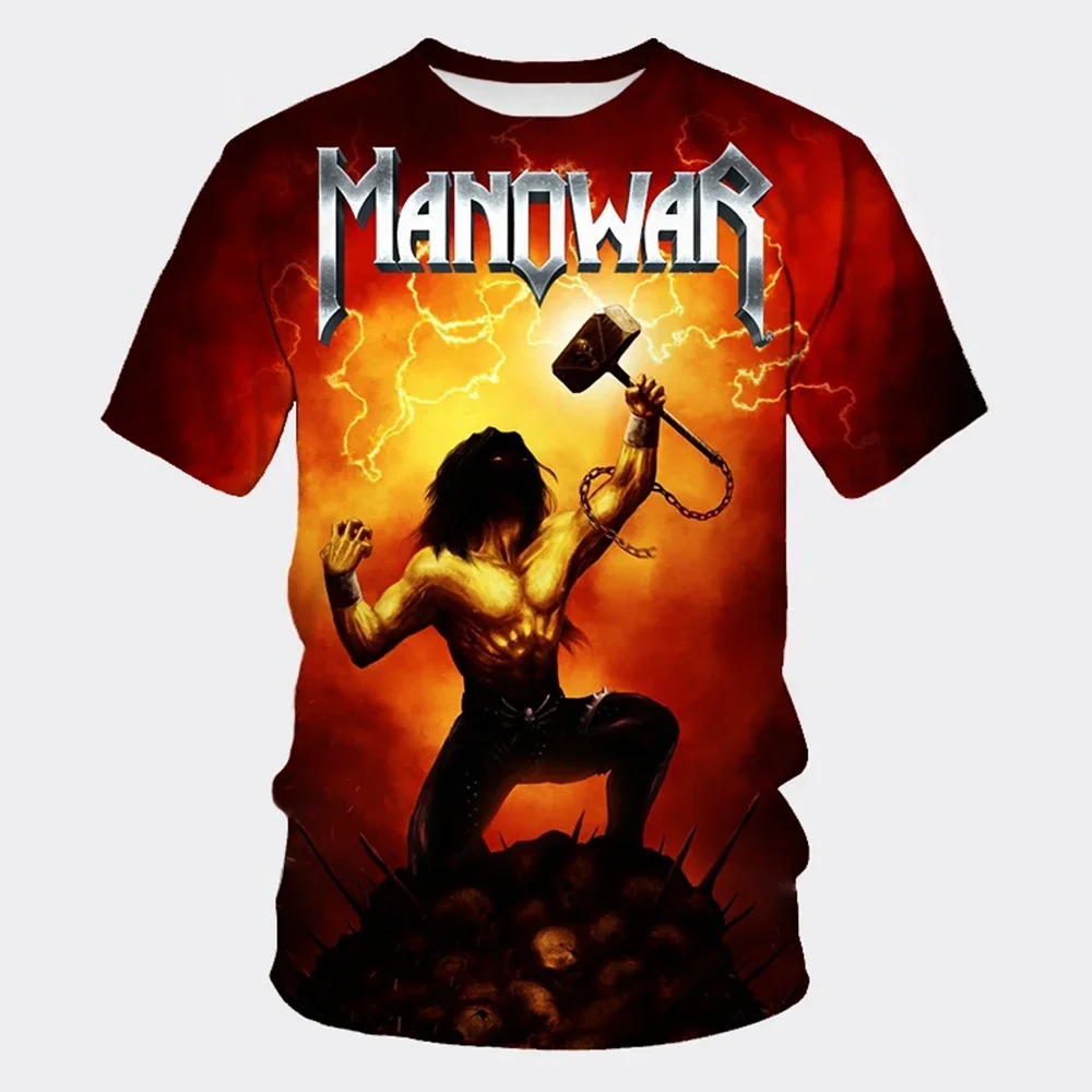 3D-gedrucktes, schnell trocknendes, atmungsaktives Herren-Sport-T-Shirt der Rock- und Hip-Hop-Band MANOWAR im lässigen, familienfreundlichen Sommerstil – Detail 10