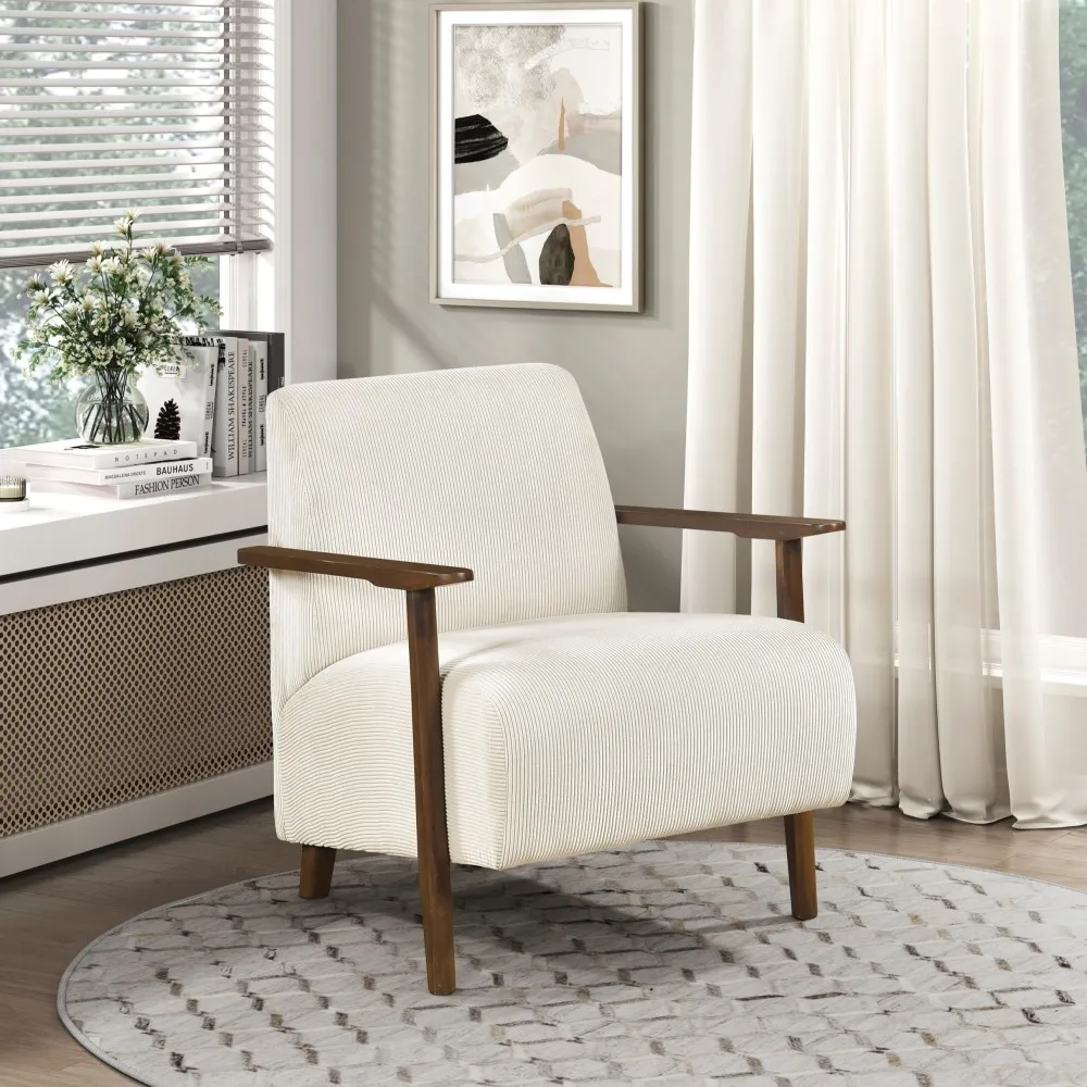 

Modern Design 1pc Accent Chair Beige Corduroy Seat Cushions Solid Wood Living Room Furniture