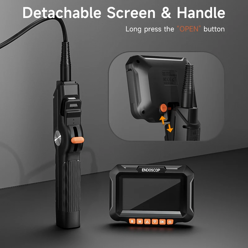 2-Way 360 °   توجيه توضيح Borescope 1080P المنظار 6.2/8.5 مللي متر كاميرا 4.3 ''IPS بطارية شاشة قابلة للفصل لفحص السيارة