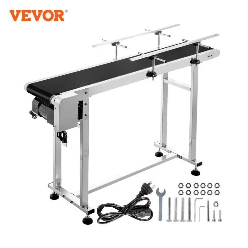 VEVOR PVC Stainless Steel Belt Conveyor Automatic Speed Control Motorized Conveyor with Adjustable Double Guardrail for Industry