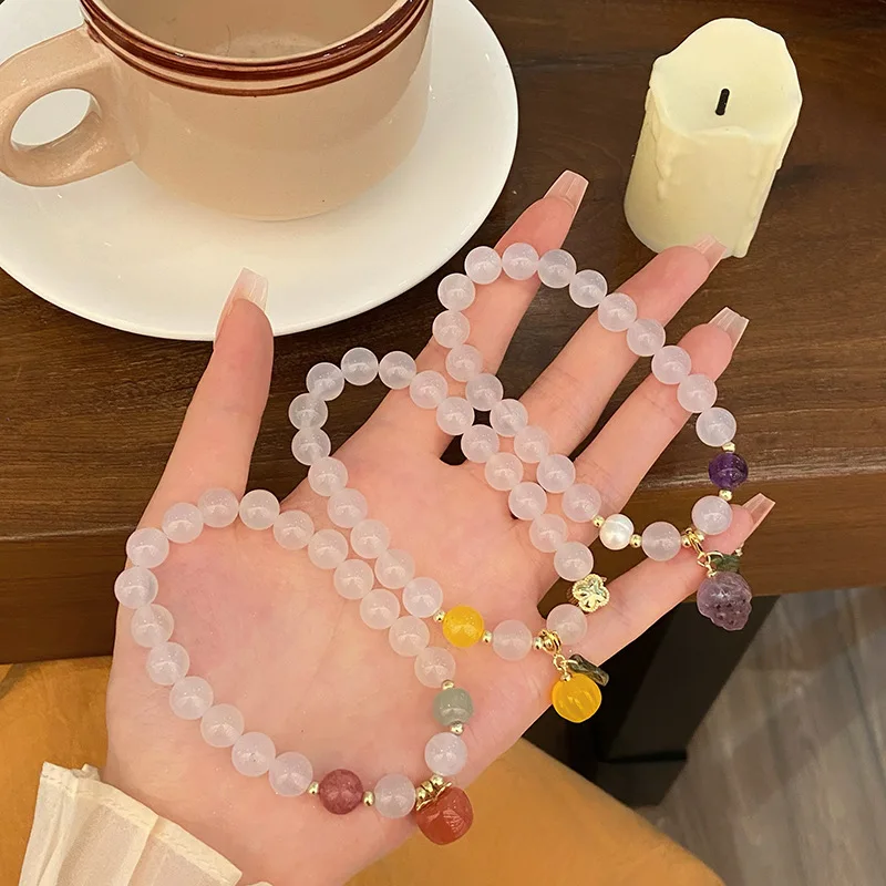 Sweet Fresh Mori Style Colorful Fruit Agate Niche Design Ins Girl Heart Bracelet