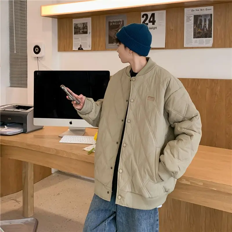 

Thickened Diamond Grid Baseball Cotton Jacket Men's Winter Coat American Style Trendy Brand High-End Feeling Interlined Outer...