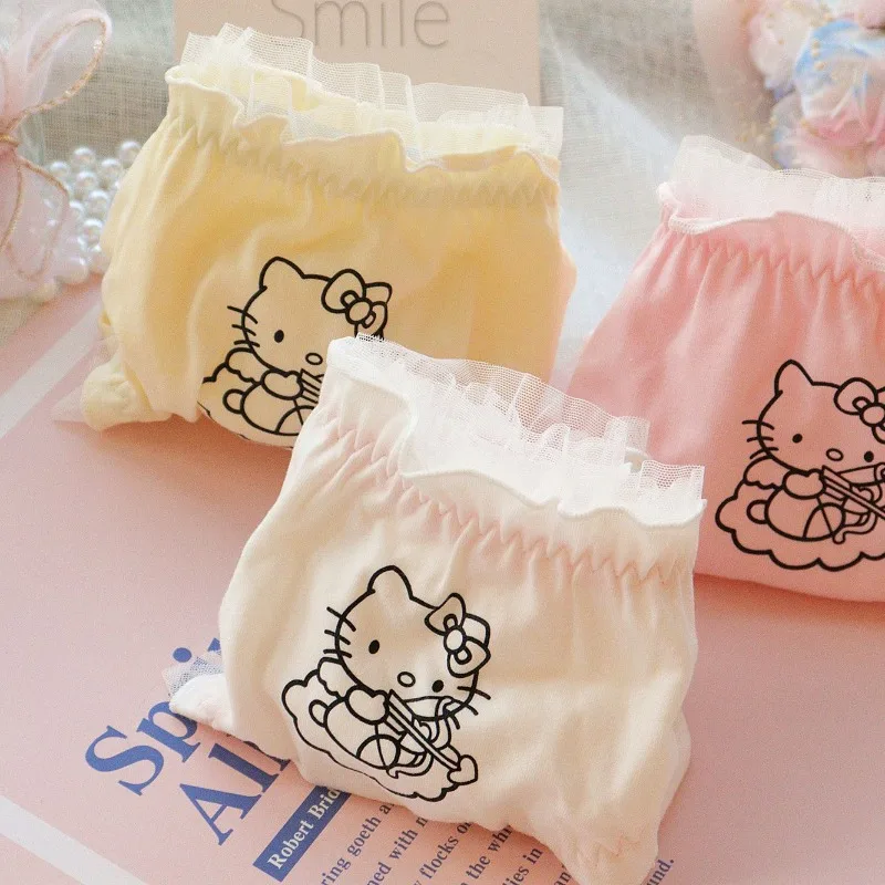 New Hello Kitty Women's Panties Briefs Cartoon Animation Cute Innovative Ruffled Bow Panties Princess Skirt Kitty Girl Pink Gift