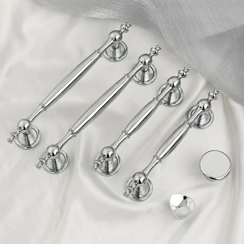 Middle Ancient Style Brass Handle Cabinet Door Silver Door Handle Cabinet Bright Silver Wardrobe Drawer Door Handle