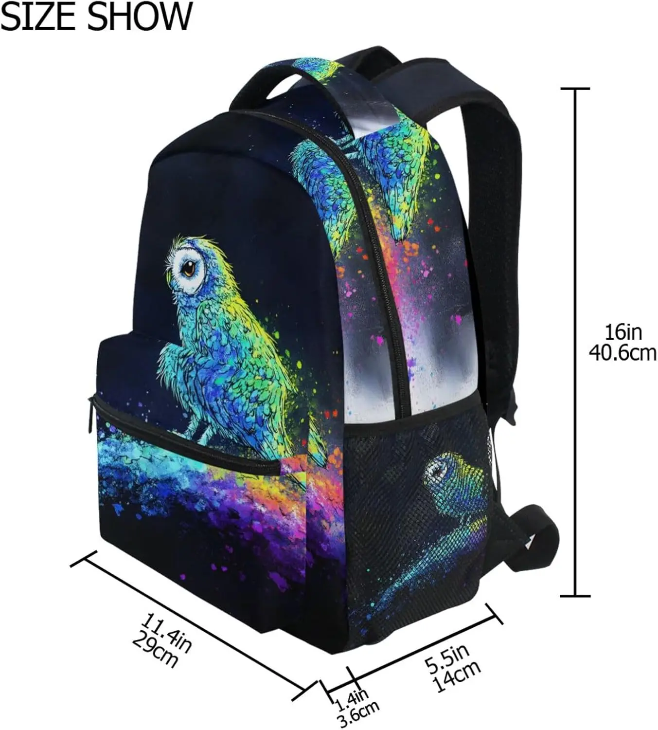 Kid Backpacks (Surreal Owl), Boys Girls Schoolbags Book Bag Small Size