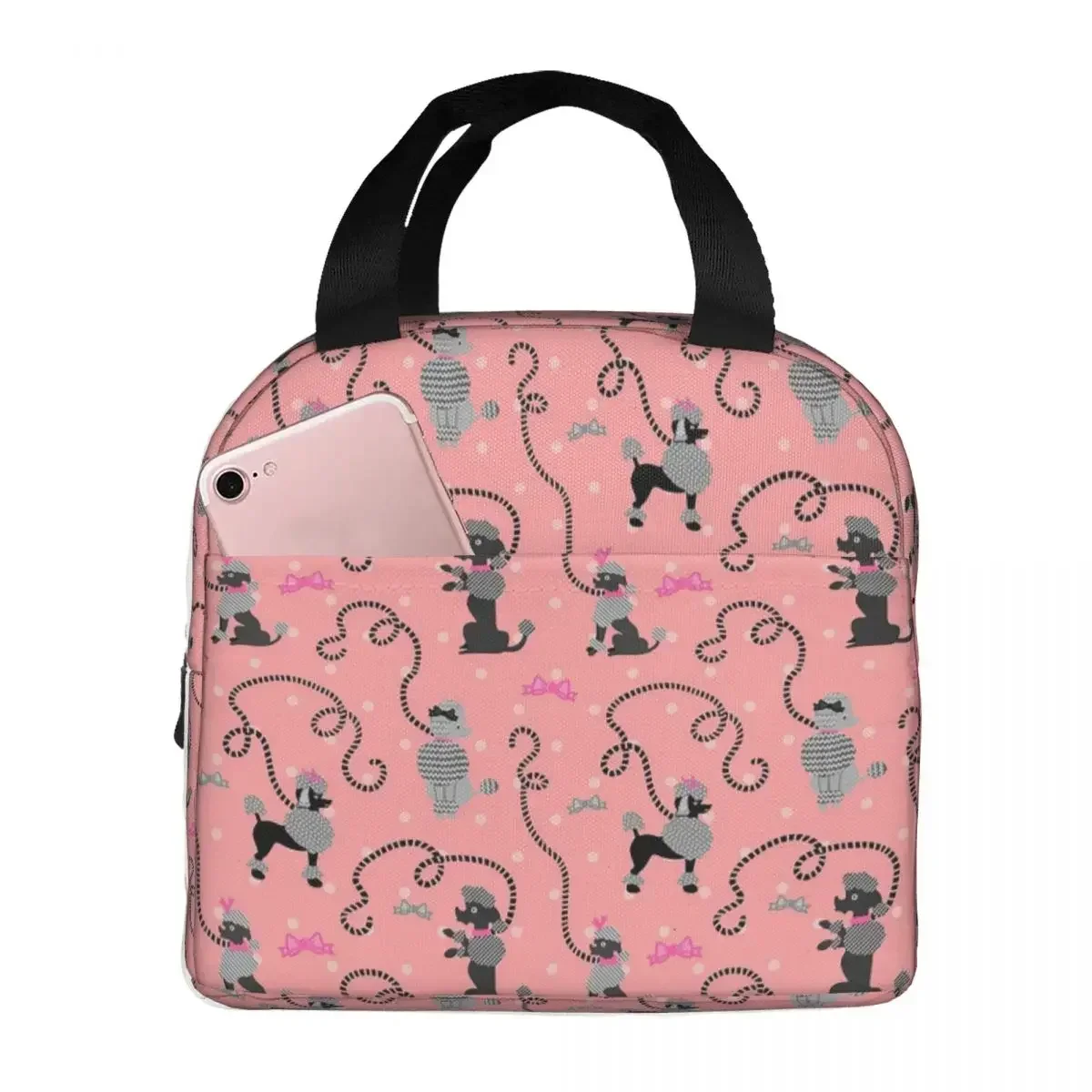 

Retro 50s Poodle Skirt Dog Pink Black Pattern Insulated Lunch Bag Cooler Thermal Food Box Tote Lunch Boxes Container