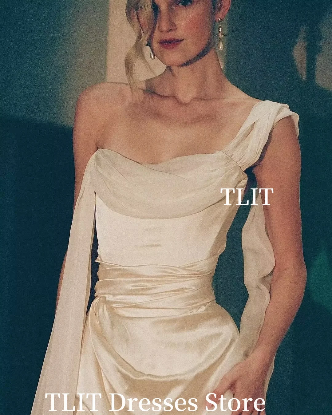 TLIT Sexy Gold Satin Strapless with Ribbon Evening Dress Floor-Length for Women Wedding Formal Gowns Sleeveless Customized