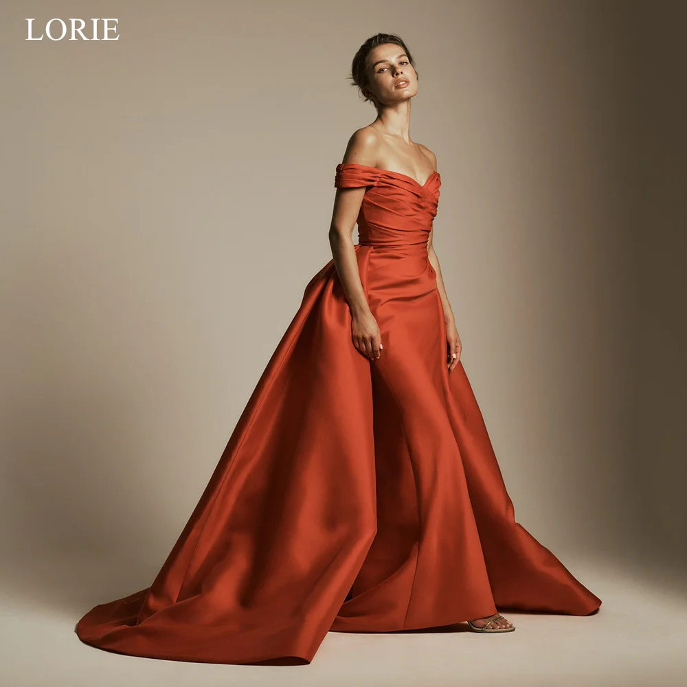 

LORIE Elegant Satin Party Dresses Off The Shoulder Pleats Evening Prom Dress Draped A-Line Prom Gown Customized