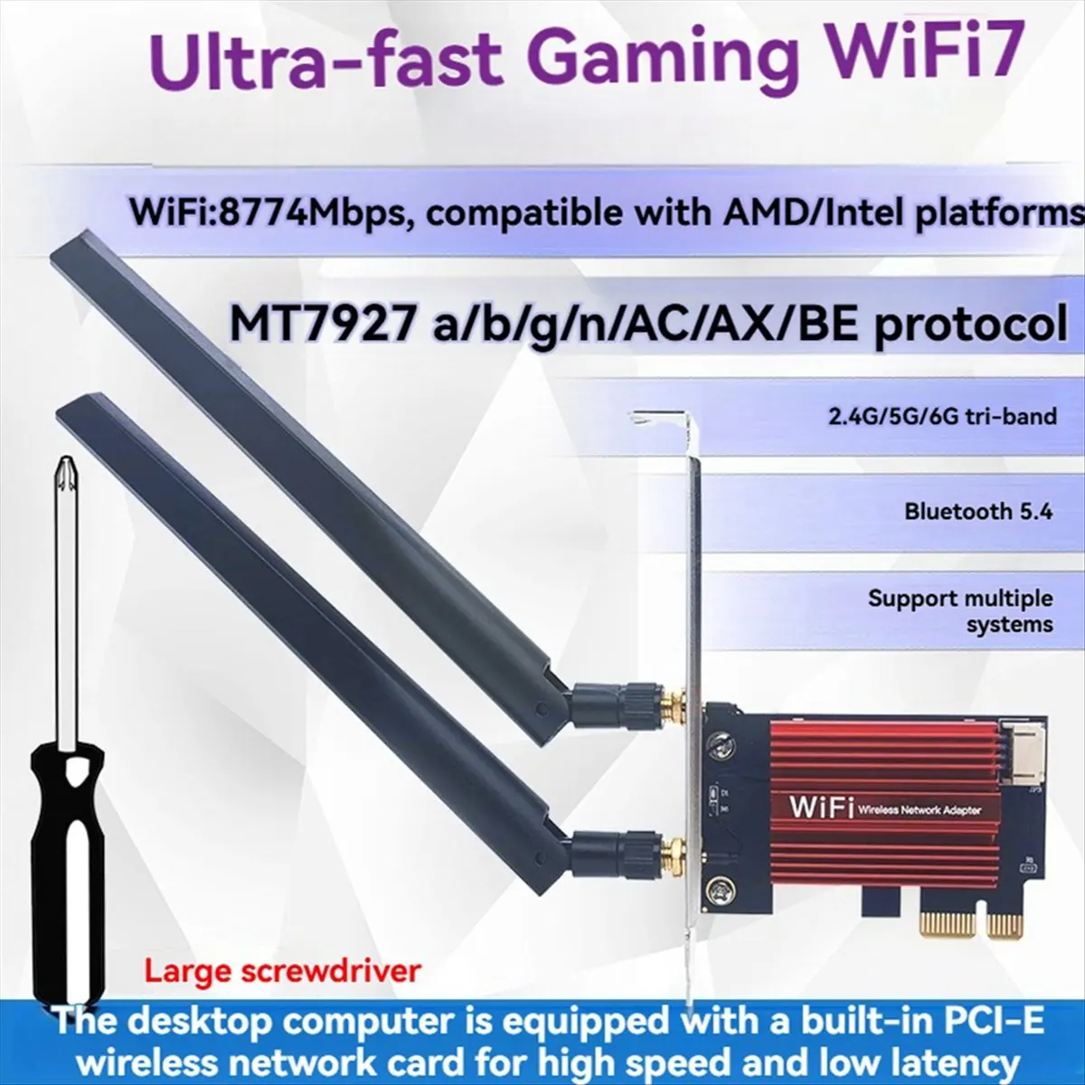 [ABPO] MT7927 WiFi7 Card Dual 8DB Antenna 2.4G/5G/6G Tri-Band 8774M MT7927 Wireless WiFi Card BT5.4 Gigabit Adapter Card