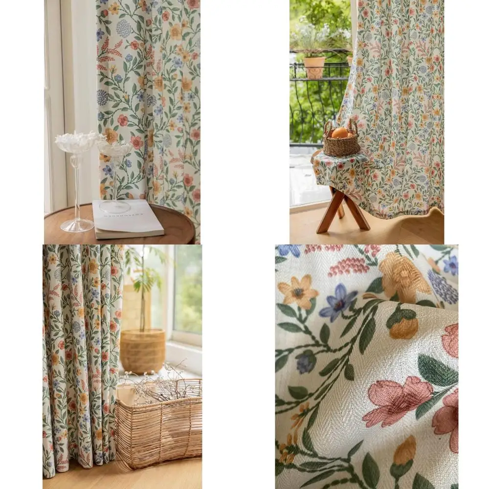 Lniane zasłony w stylu farmhouse do salonu, długość 260 cm, zasłony okienne z kwiatowym wzorem, półzaciemniające draperie do sypialni, styl rustykalny.
