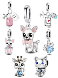 925 Silver Color Cute Pink Puppy Barbell Charms Bead Diy Bracelet Necklace Making Of High Quality Fashion Jewelry For Womens