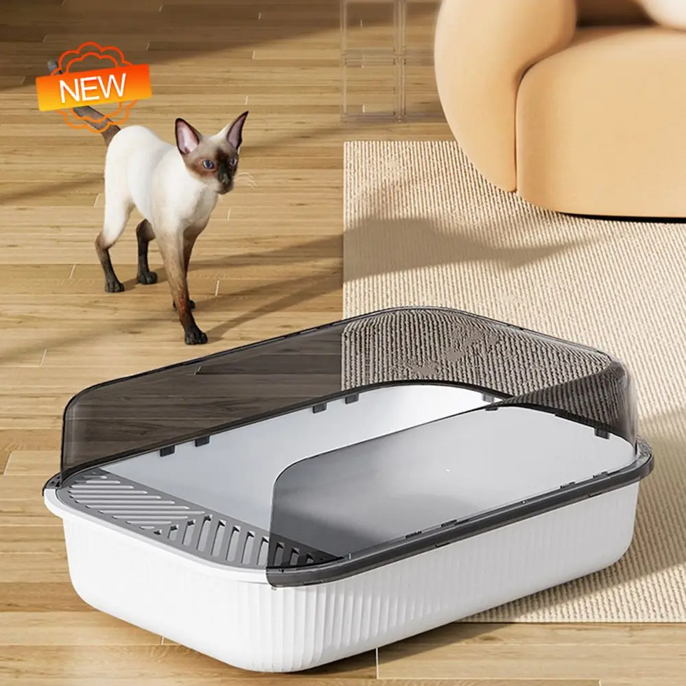 Large Capacity Cat Litter Box Cat With Semi-enclosed Plastic Sand Box Pet Toilet Splash-proof Cat Toilet Cleaning Cat Supplies