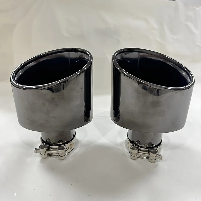 Automobile parts large diameter stainless steel electroplated black exhaust pipe tail throat width 140mm thickness 95mm