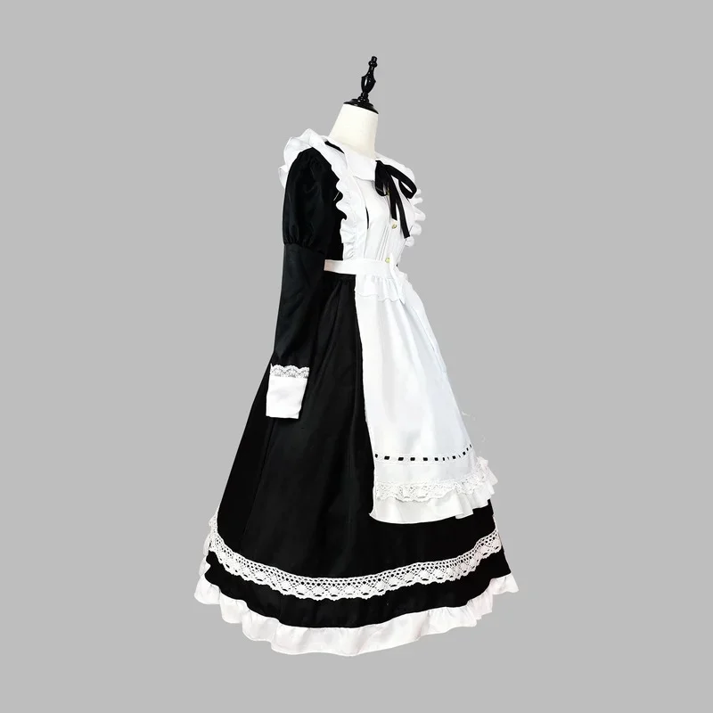 Disfraces de Halloween de cosplay, delantal de anime, Vestido largo de mucama, lencería Lolita blanca y negra de talla grande, 2021