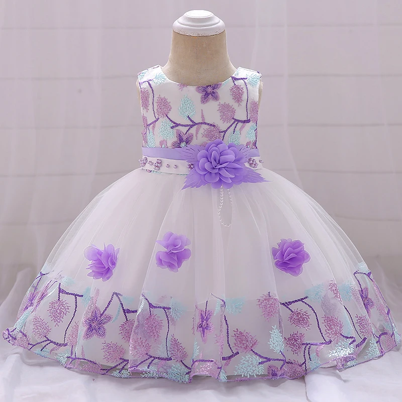 Summer Flower Mesh Embroidered Little Princess Dress Birthday Party Present Kids Clothes 3 6 9 12 18 24 Months Baby Girls Dress
