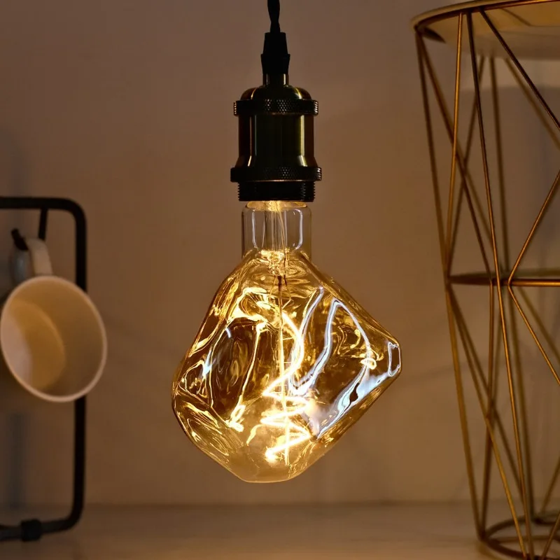 

Creative Stone Light Special-shaped LED Light Bulb E27 Home Decoration Light LED Soft Filament 4W Brown Gray Glass