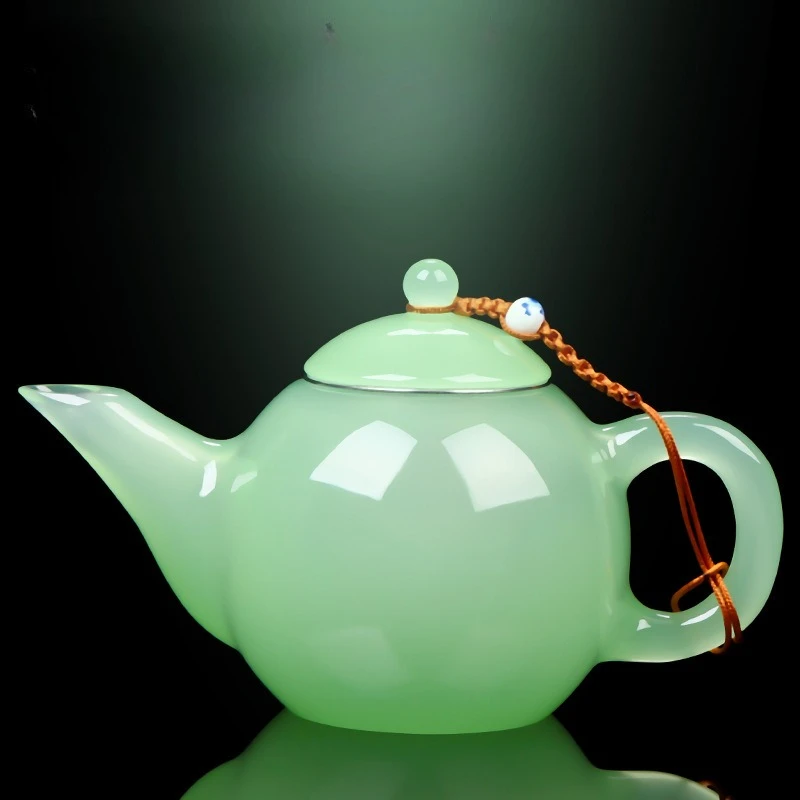 Ru Green Jade Porcelain Glass Teapot for Loose Leaf Tea Brewing - Heat Resistant Borosilicate Unique Design Home Kitchen Gift