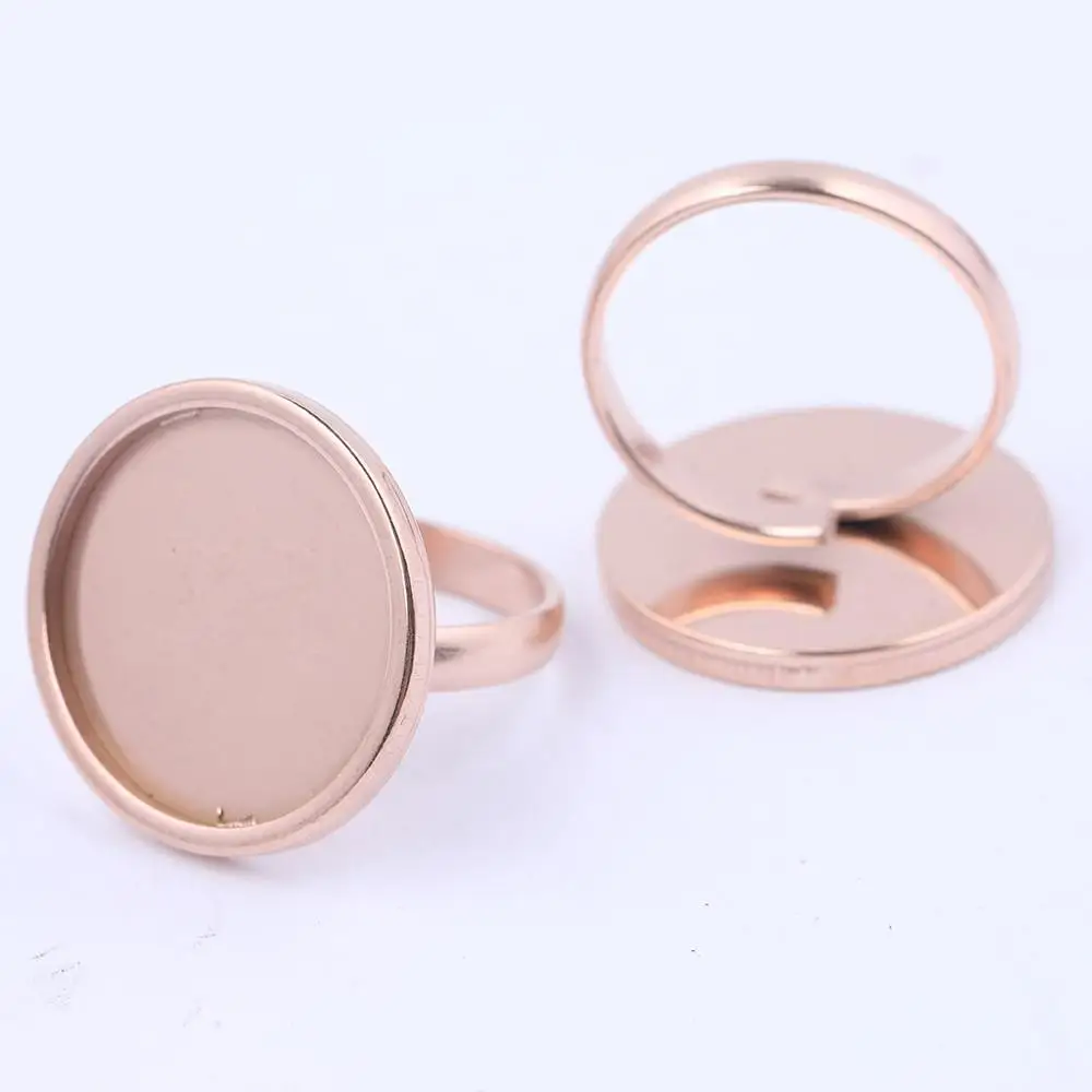 10pcs Fit 20mm Cabochon Ring Base Setting Blanks Stainless Steel Adjustable Black Rose Gold Plated Diy Jewelry Making