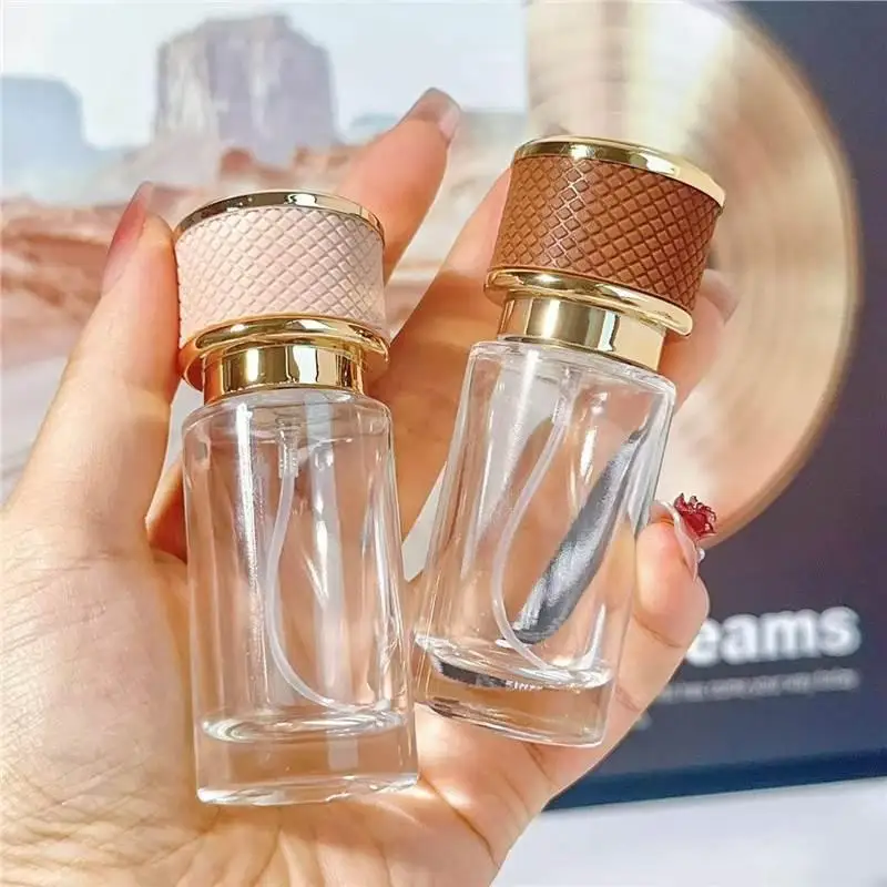 20ml Leere Glas-Parfümflasche mit Schraubverschluss aus Leder, Feiner Nebel Duftspray Zerstäuber Behälter – Detail 1