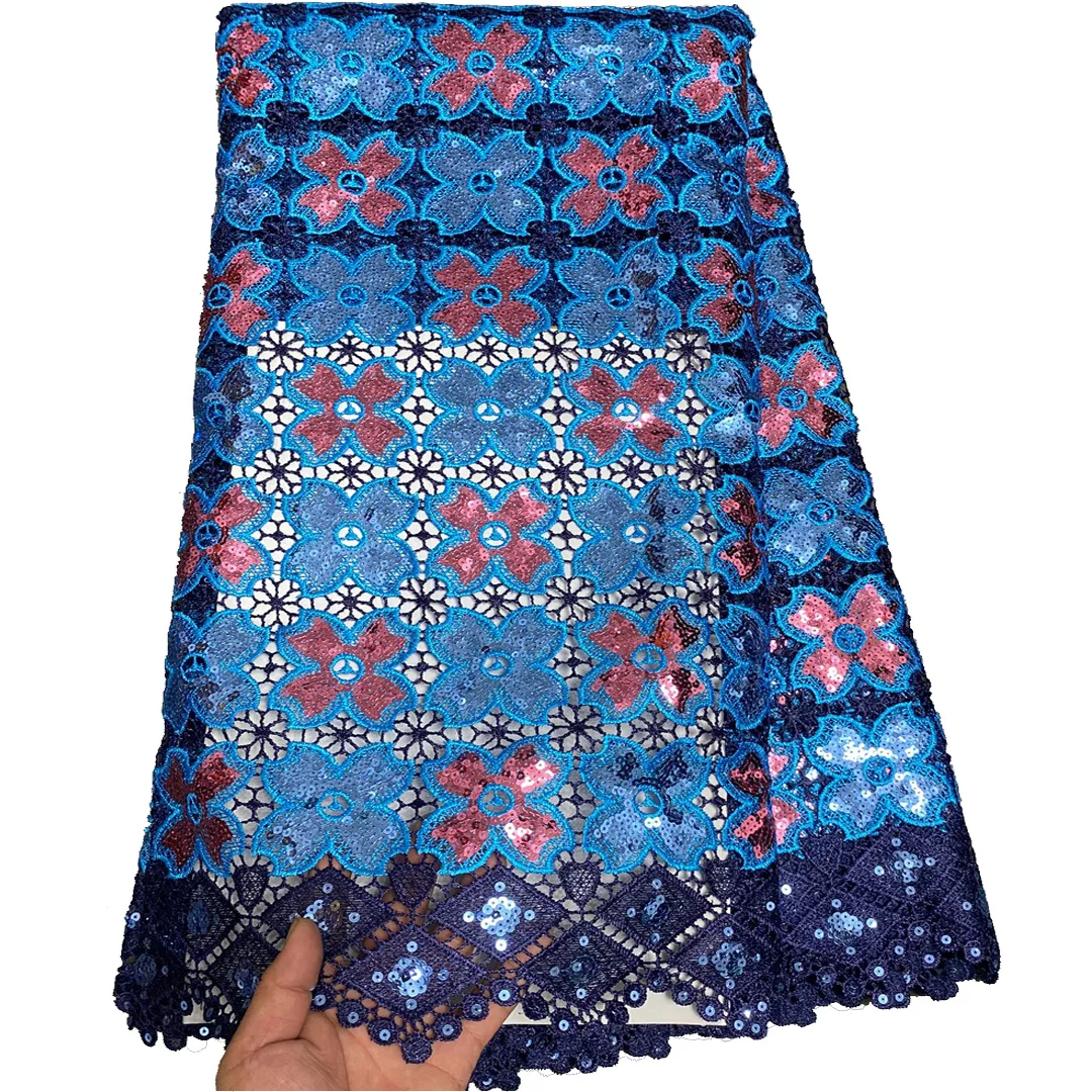 

(5 ярдов/шт.) Высокое качество блестящие блестки вышитые нигерийские вечерние кружева 2025 новейшая африканская кружевная ткань для платья FLP336