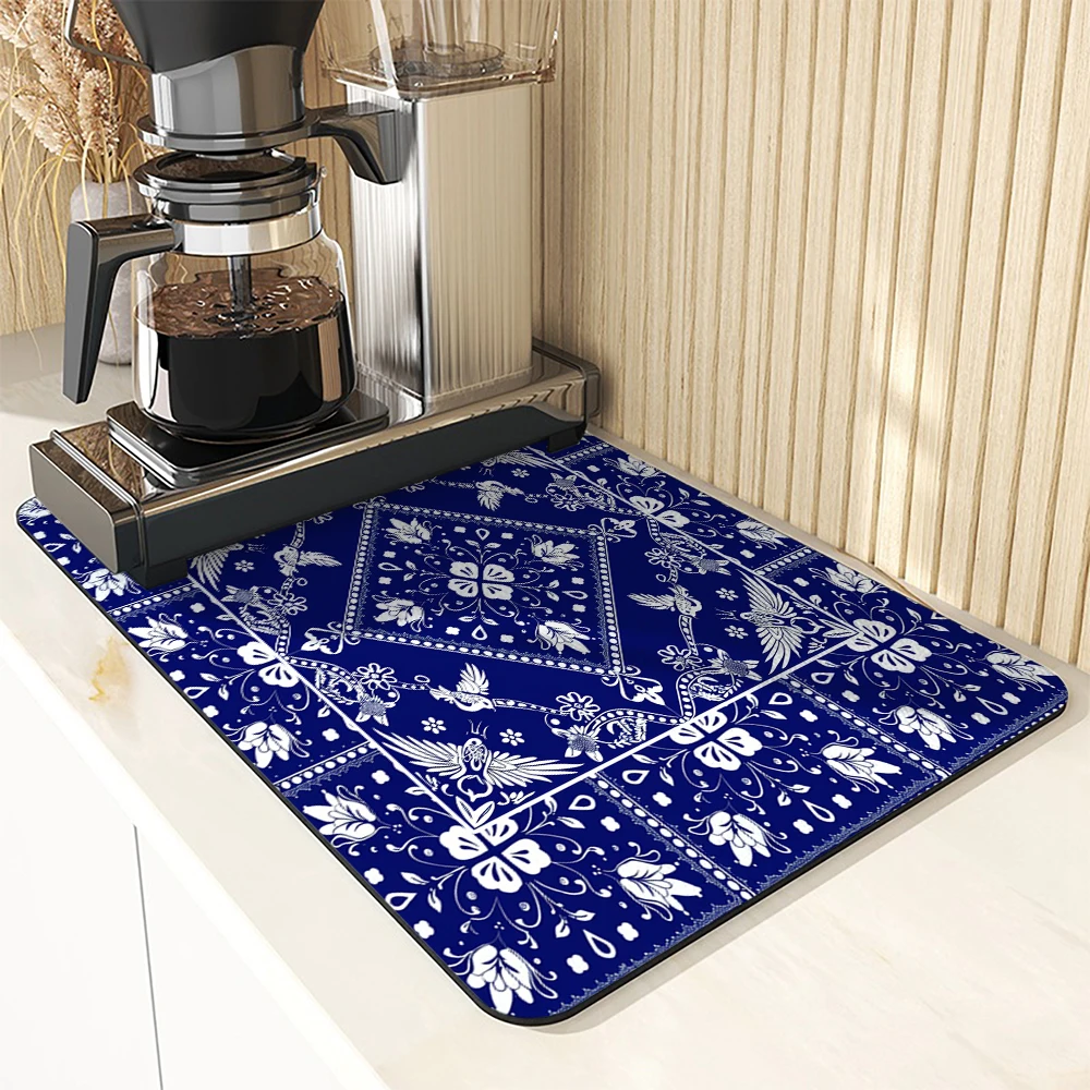 Diatom Mud Kitchen Drain Pads Mexican Blue Absorbent Bowls   Tableware Draining Mat Placemats for Table Coffee Machine Mat