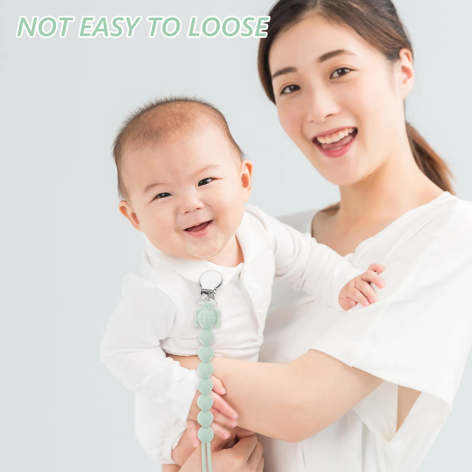Silicone Baby Pacifier Holder Clip with Elephant Design – 2pcs Teething Chain for Infants
