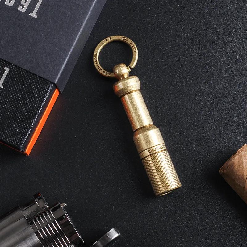 Cigar Hole Punch Copper Bronze Ripple Carving - Screw Out Keychain Gift Box Smoking Accessories Portable for Outdoor Use jf-k-4