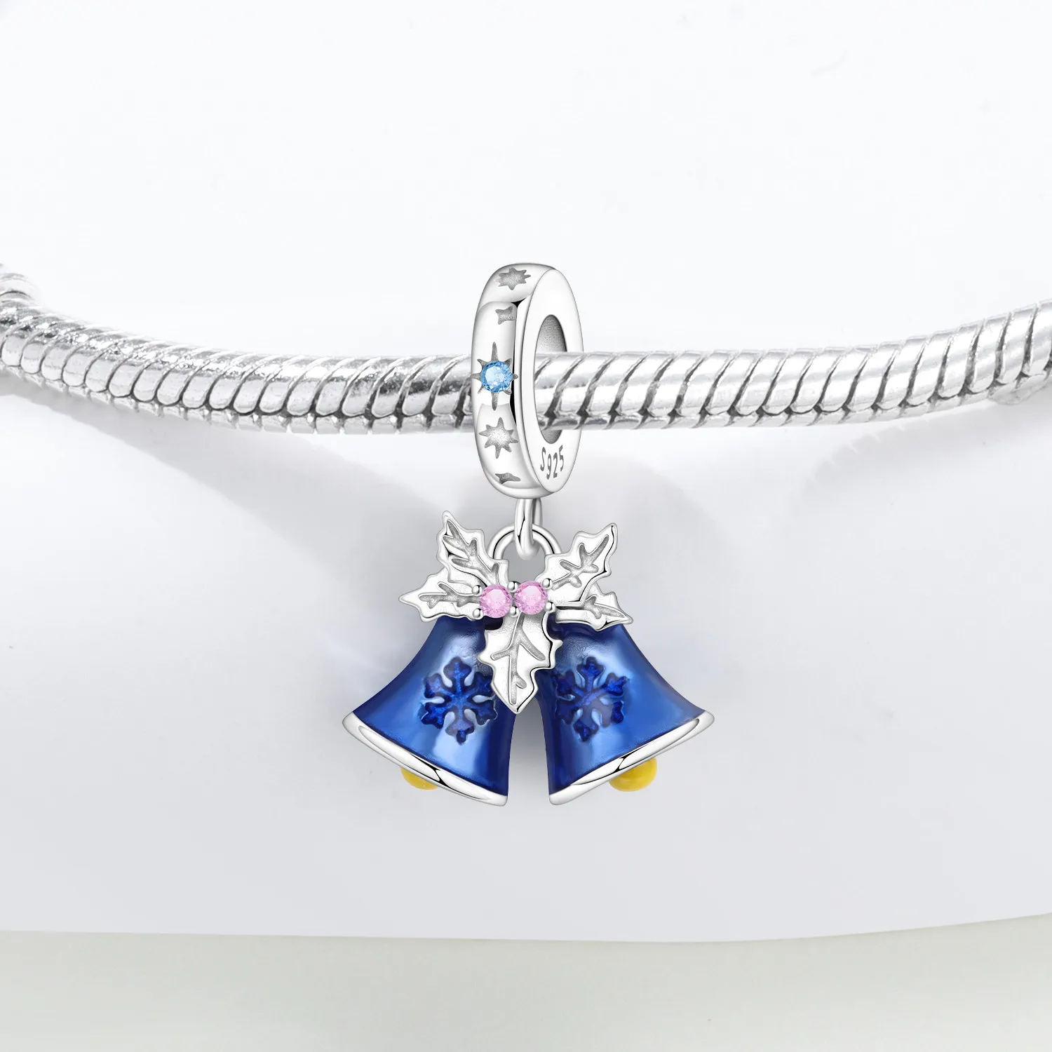 2025 الأصلي 925 فضة الزركون عيد ميلاد سعيد الأزرق جرس قلادة الخرز المعلقات سوار حلية مجوهرات حفلة لتقوم بها بنفسك هدايا