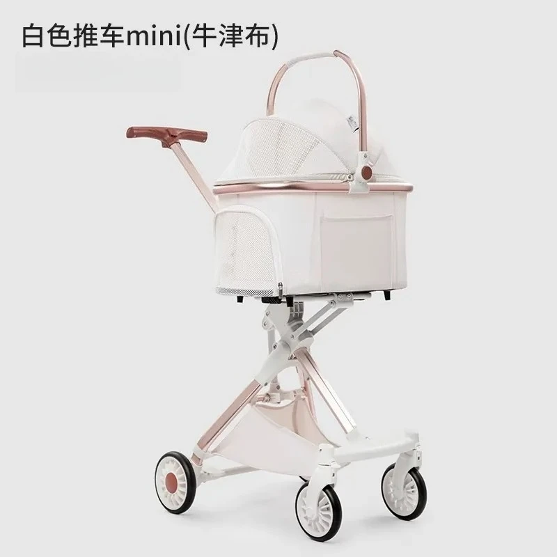 Lightweight White High Landscape Items Push Dog Cat Cart One-click Pet Cart