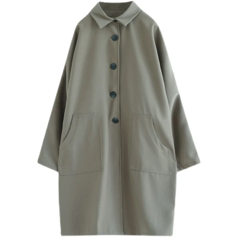 เสื้อโค้ททรงตรงสำหรับผู้หญิงไซส์ใหญ่ สไตล์เกาหลี ติดกระดุม  ใส่ได้หลากหลายโอกาส เสื้อคลุมฤดูใบไม้ร่วง แฟชั่นสำหรับใส่ไปทำงาน ทรงตรง