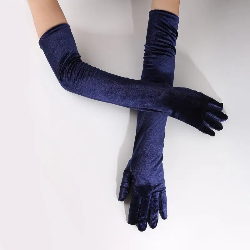 1 Paar Damen-Handschuhe aus flauschigem, elegantem Samt, einfarbig, 53 cm lang, Vollfinger-Handschuhe für Abendkleider, Etikette, Bühnenauftritte, Party-Handschuhe – Detail 14