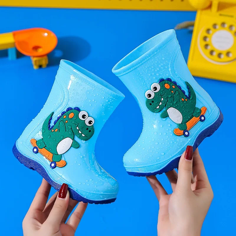 Children Rain Shoes Outdoor Cartoon Student Water Boots Boys Girls Waterproof Non-slip Rubbers Shoes Slip on Kids Ankle Boots