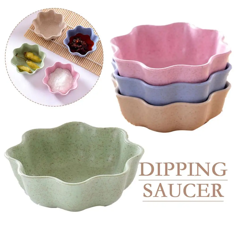 1pc Plum Bossom Shaped Seasoning Bowl Wheat Salt Sauce Flavor Small Vinegar Oil Sauce Straw Kitchen Plates Dish Su G1r7